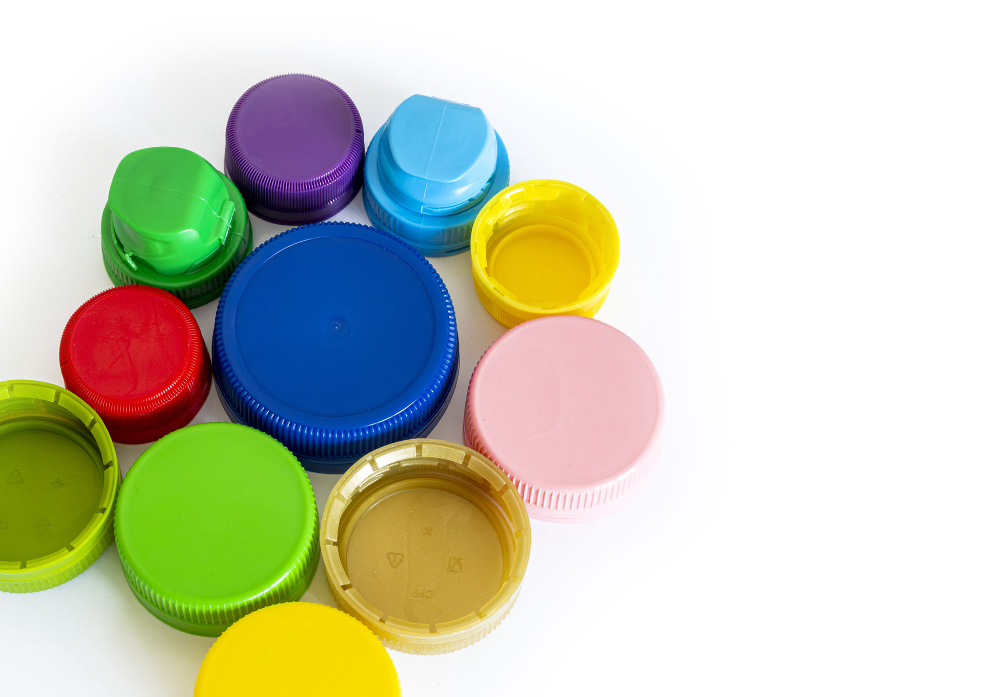 Capace din plastic CPP în diferite culori — verde, roz, albastru, roșu, galben, turcoaz